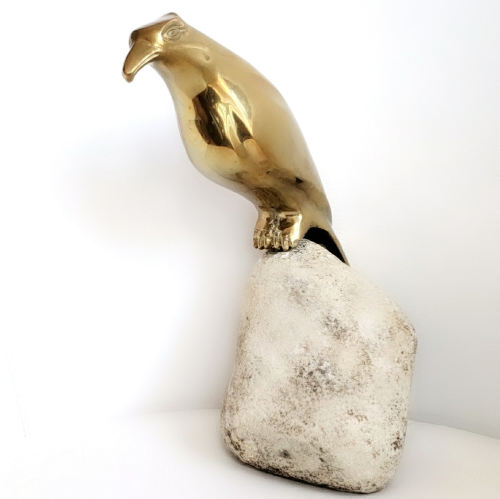 COPY - Sarreid Ltd Solid Brass Falcon On Rock Sculpture